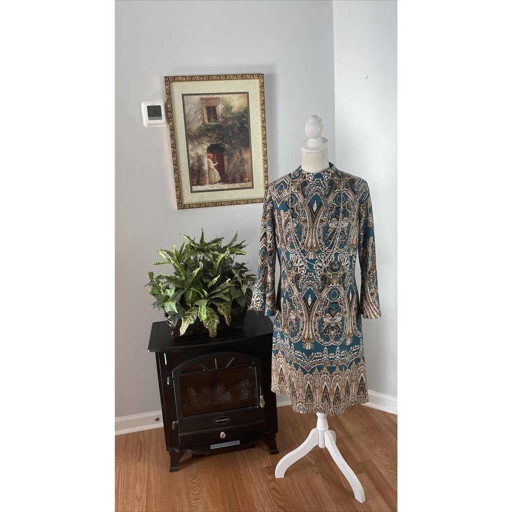 NWT Cato Sheath Dress Size 10 Open Zipper Back High Neck Long Sleeve Fully Lined
